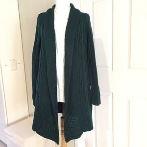 Indigo long teal open sweater coat sz L